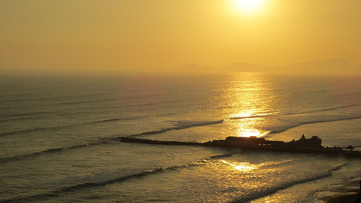 puesta de sol, mar, arena, agua