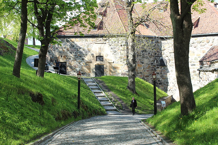 Ốt-xlô, Na Uy, Akershus festning, pháo đài, thành phố, mùa hè, Scandinavia