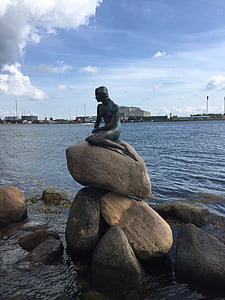 København, havfrue, statuen, reise, berømte, utendørs, sightseeing
