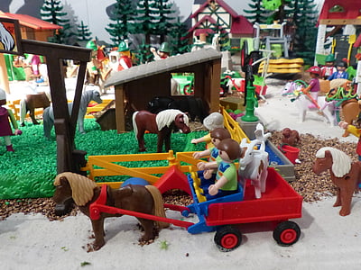 Playmobil, exposição, brinquedos, figuras, cavalo