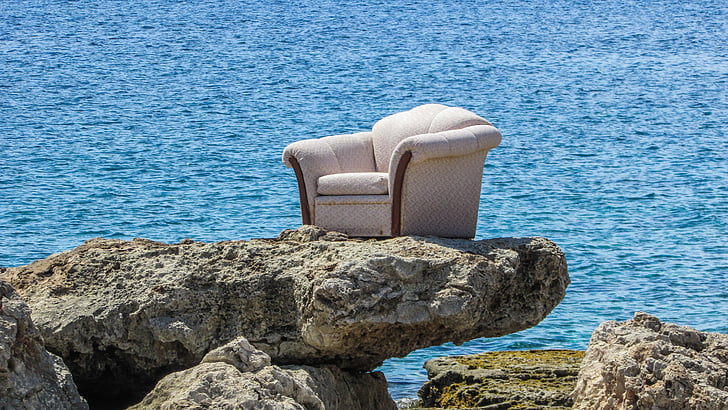 fotelis, paplūdimys, juokingas, keista, siurrealistinės, Kipras, Xylofagou