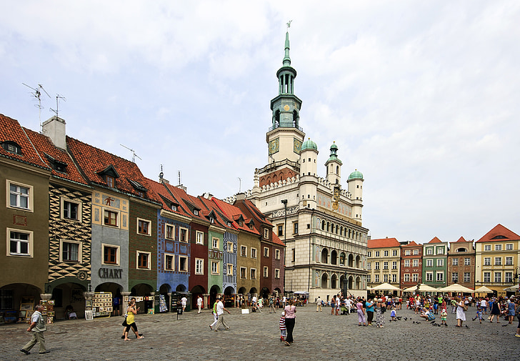 poznan, poland, city, buildings, street, church, architecture