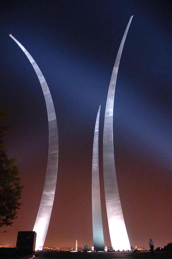 Arlington, Virginia, natt, kvällen, lampor, skulptur, monumentet