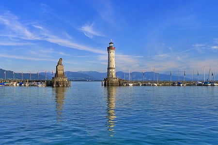 Lindau, Nemčija, Bodensko jezero, svetilnik, vodo pristana, pristanišča, jezero