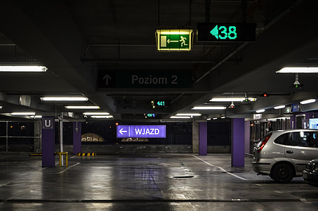 parking souterrain, signe, voyage, parking, flèche