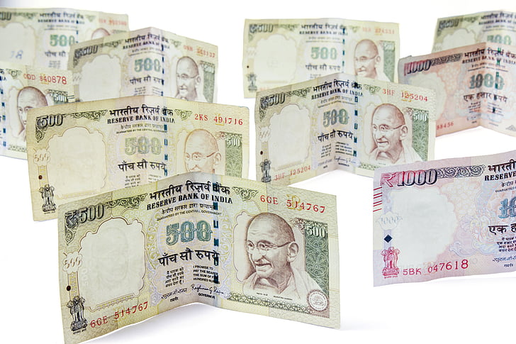 penger, moneycity, 500, rupees, notater, kontanter, inntekt
