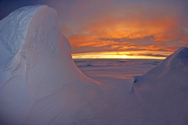Αρκτικός Ωκεανός, στη θάλασσα, νερό, ηλιοβασίλεμα, ουρανός, σύννεφα, πολύχρωμο