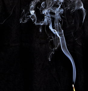smoke, incense, smoke - physical structure, black background, no people, abstract, studio shot