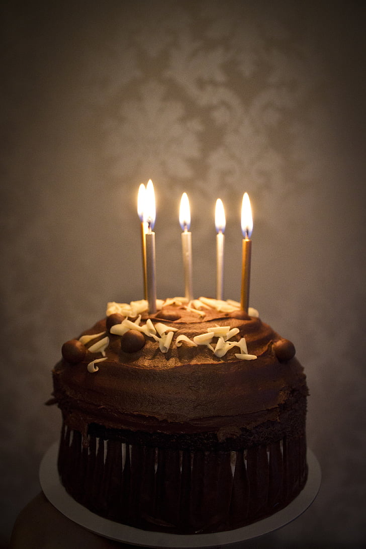 pastel, velas, cumpleaños, chocolate, celebración, feliz, al horno
