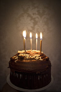kue, lilin, ulang tahun, cokelat, Perayaan, Bahagia, panggang