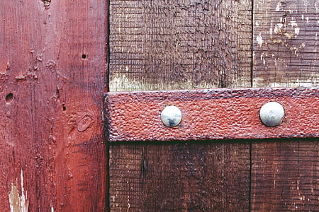 planken, ijzer, oude deur, rustiek, roestige, staal, hout
