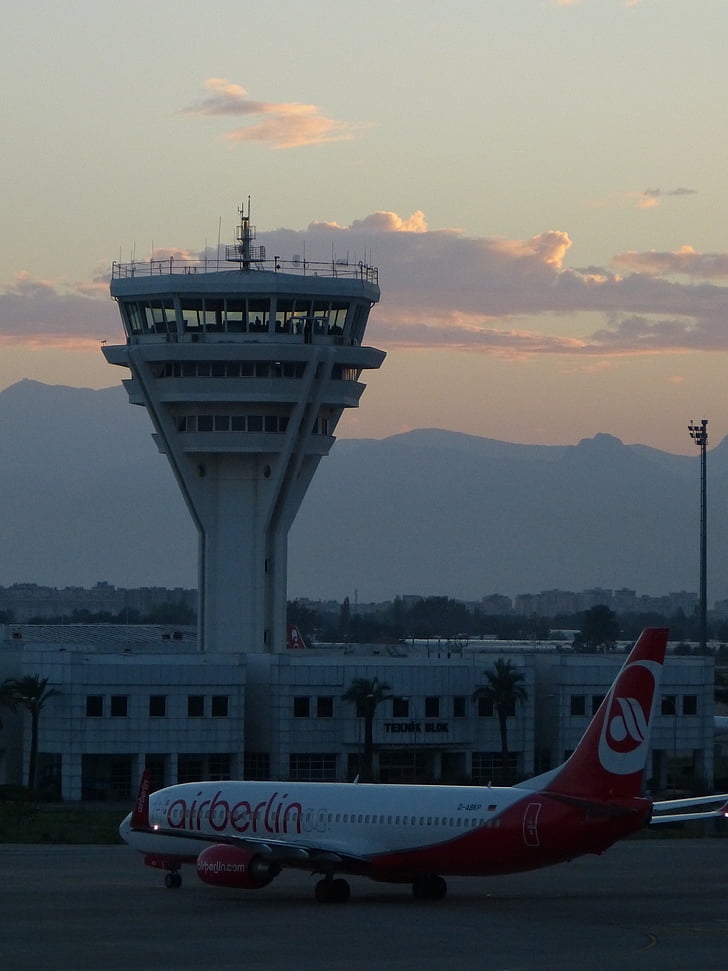 airport, aircraft, tower, antalia, turkey, airplane, transportation