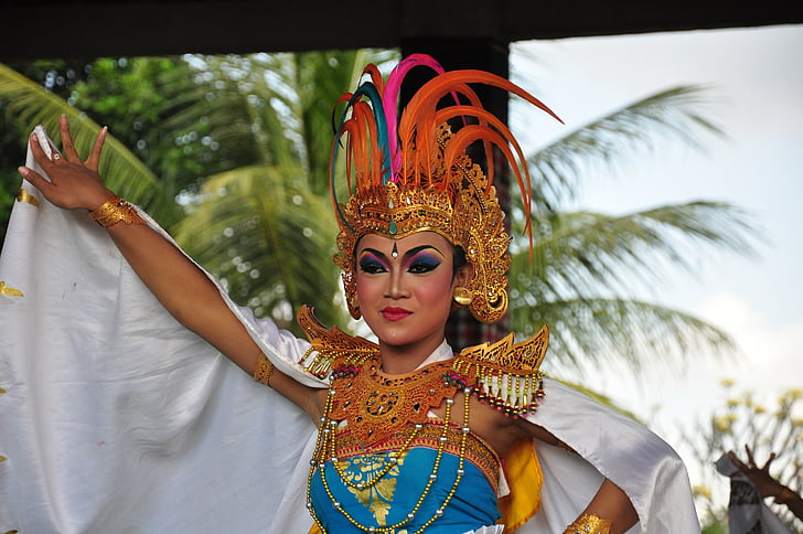 Bali, dansare, traditionellt, Dance sideshow, huvudbonad, en ung kvinna endast, endast kvinnor