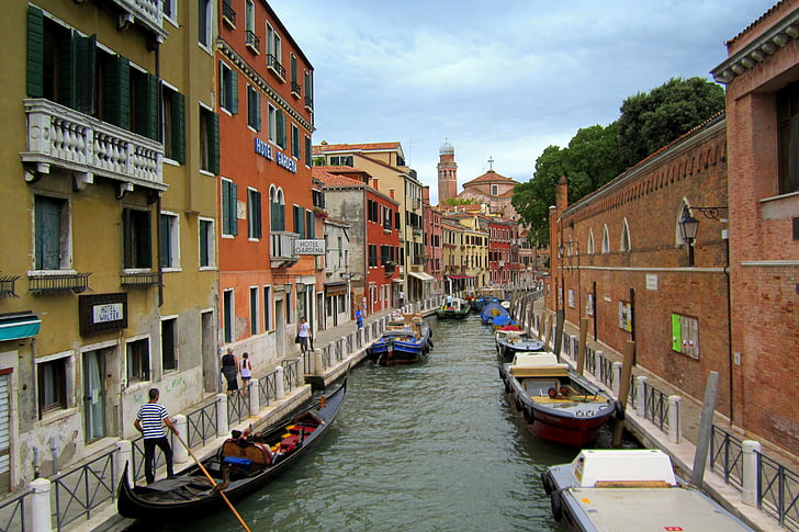 канал, Венеция, улица, архитектура, гондоли, град, къщи