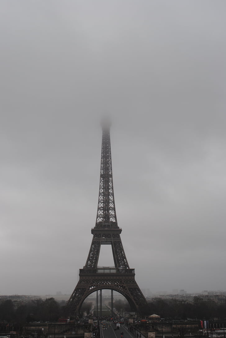 architecture, eiffel tower, foggy, france, landmark, paris, sight