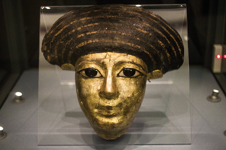 Museu, màscara, antiga, egipci, funeral, dona, or