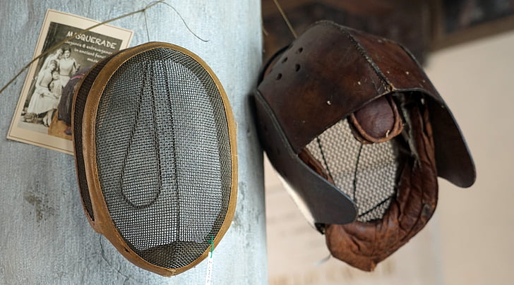 fencing, fencing mask, face protection, grid, old
