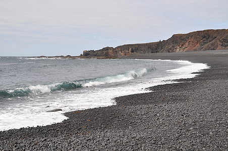 Исландия, Лава, пляж, воды, рок, черный камень