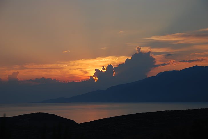 sončni zahod, nebo, morje, oblaki, abendstimmung, večer nebo, Kreta