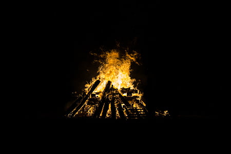bonfire, burning, dark, fire, flames, heat, hot