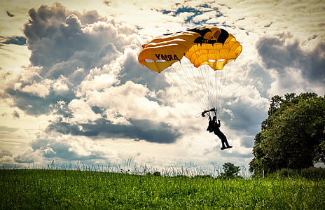 parachute, nature, idyllic, landscape, paragliding, parachutist
