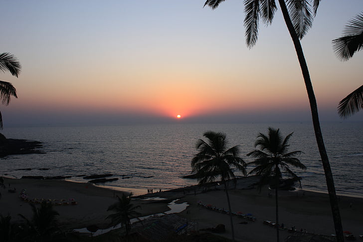 Goa, Indie, Plaża, zachód słońca