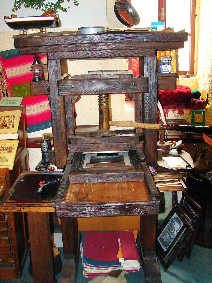 premsa, vell, manual, anyada, mobles, fa paper, estil antic
