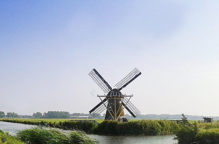 vindmølle, Holland, kanal, Mill, elven, Nederland, historisk