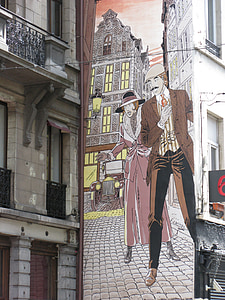 涂鸦, 布鲁塞尔, 墙上, 房子门面, 街道, 欧洲, 建筑