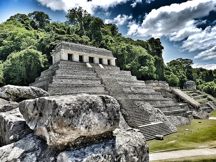 Piramida, Palenque, pemandangan, alam, Meksiko, Arkeologi, tempat terkenal