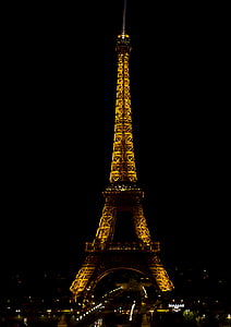 Eiffeltårnet, natt, lys, byen, mørk, severdigheter, historie