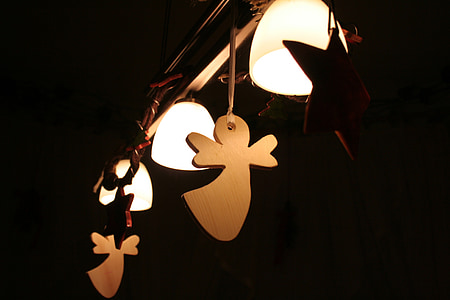 Angel, belysning, træ, dekoration, jul, juledekoration