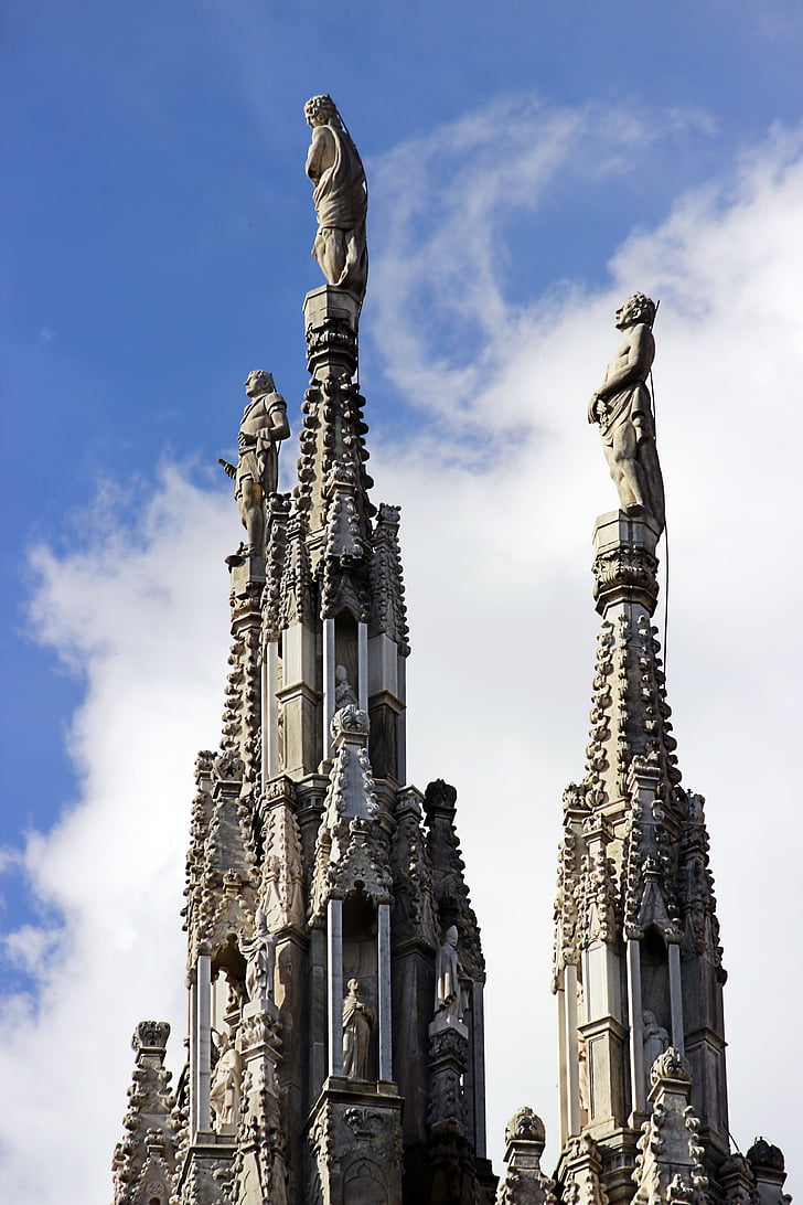 Pinnacle, Kathedraal, Milaan, sculpturen, Gothic, het platform, kerk