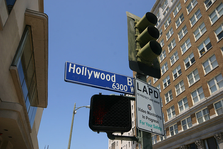 Hollywood, placa de rua, los angeles, América, Califórnia, cidade, casas