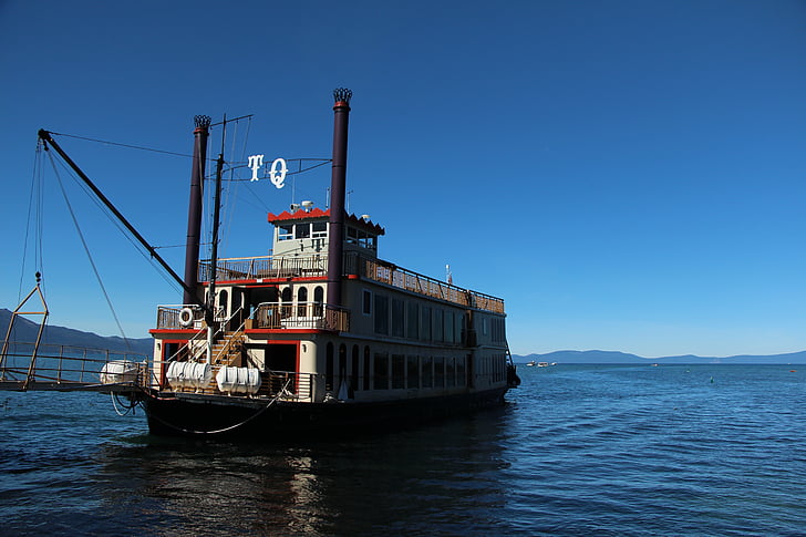 Tahoe királynő, Lake tahoe, kilátással a tóra., csónak, víz, Tahoe, California
