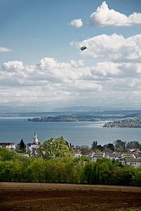 Cepelin, Zeppelin, Bodensko jezero, lokacije: Überlingen, Mainau, nebo, oblaki
