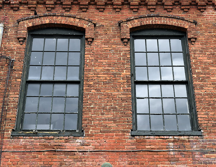 Vintage, Windows, gamle, murstein, vegg, eksteriør, Nashville