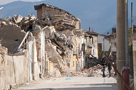 földrengés, kavics, összeomlás, katasztrófa, ház, utak, Onna