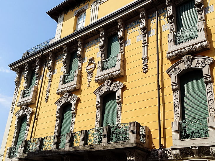 fachada, velho, Salo, Itália, arquitetura, edifício, edifícios antigos