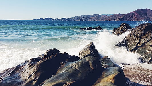 paisagem, fotografia, à beira-mar, praia, pedras, ondas, oceano