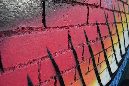 τούβλα, αστική, γκράφιτι, τοίχου, grunge, βρώμικο, υφή