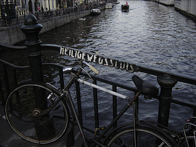 kerékpár, Amszterdam, csatorna, Hollandia