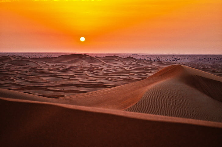 fotografi, berpasir, gurun, matahari terbenam, matahari, pasir, scenics