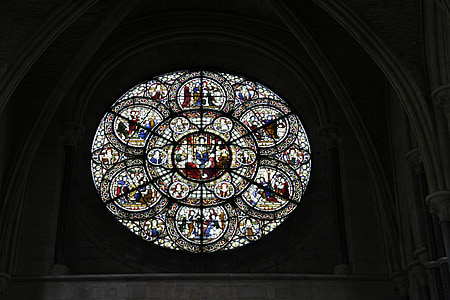 stained glass window, rosette, window, church, glass