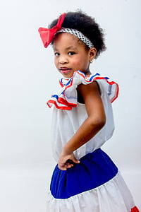 Dominica, Cô bé, ăn mặc, Cộng hoà Dominica, màu sắc, màu đỏ với màu xanh, màu xanh với màu đỏ