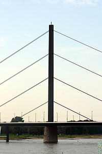 düsseldorf, bridge, suspension bridge, rhine, transition, construction, steel structure