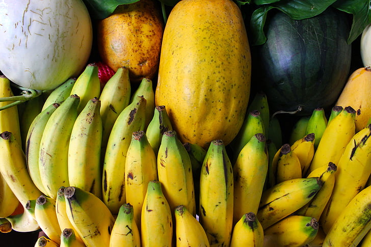 gyümölcs, banán, dinnye, élelmiszer, egészséges, szerves, friss