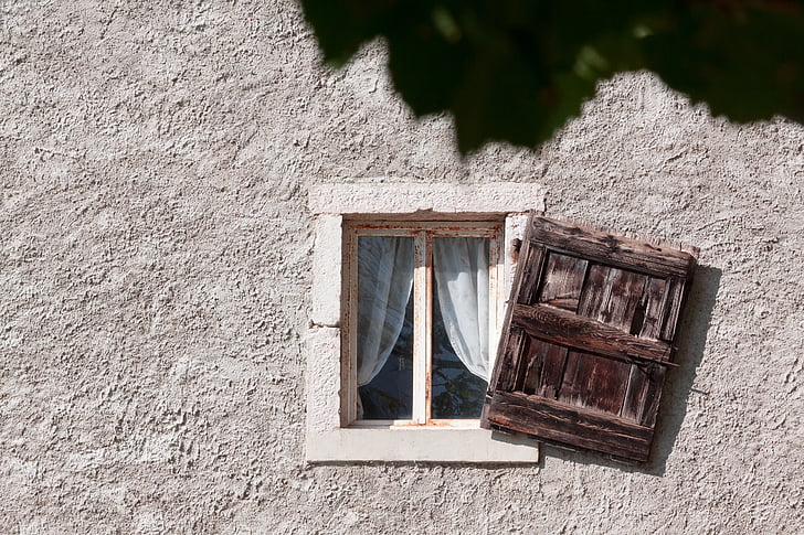 okno, stari, roleta, lesa, kamen, vinograd, domov