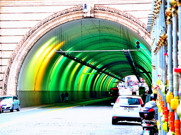 tunnel, kleuren, stad, weg, regenboog