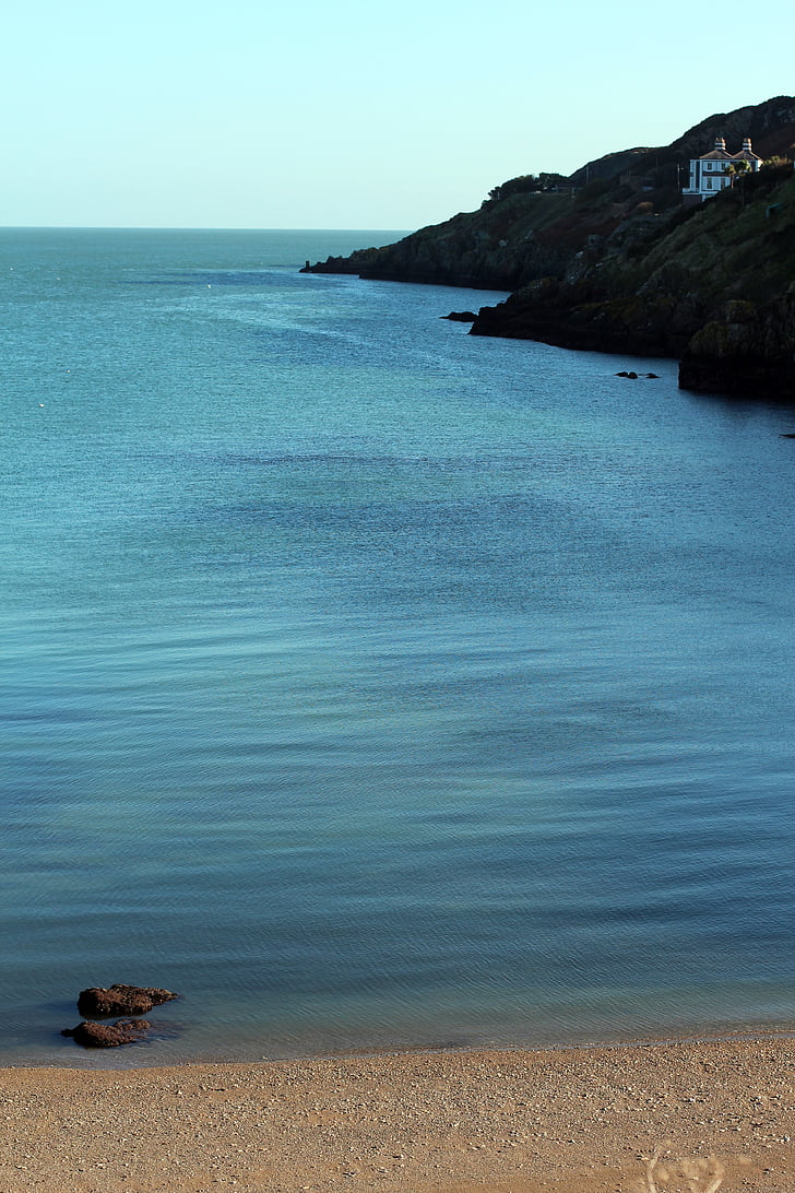 platja, solitari, sol, l'aigua, tranquil, blau, Roca